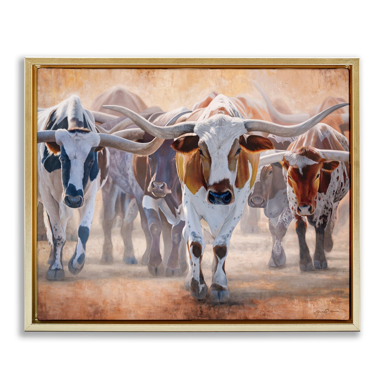 Stupell Industries Trotting Longhorn Cattle Floating Frame, design by James Corwin